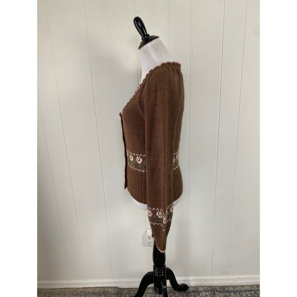 NWT Kimchi Blue Urban‎ Outfitters M Brown Floral Ruffle V-Neck Cardigan Coquette - Picture 12 of 12